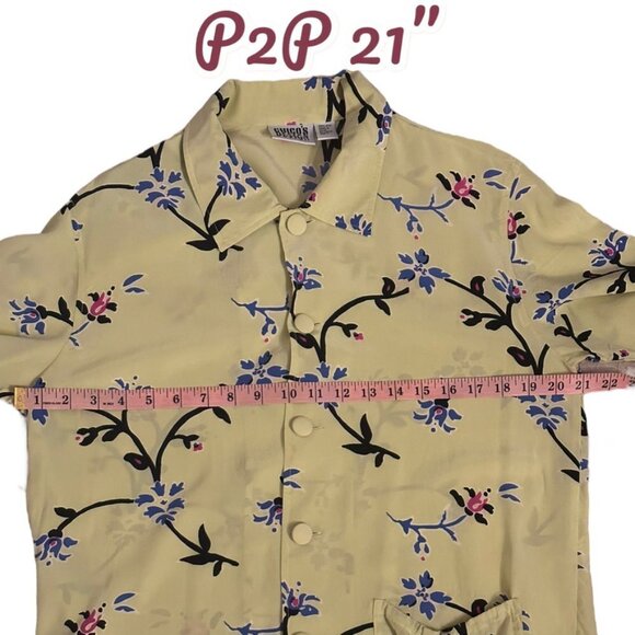Chico's Design Silk Button Up Yellow Floral Blouse Beautiful Rare  EUC Sz 1 Med - Picture 5 of 8